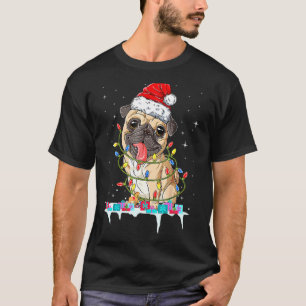 Camiseta Pug Christmas Tree Lights Papais noeis Cachorros X