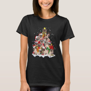 Camiseta Pug Christmas Tree Lights Papais noeis Dog Xmas Bo