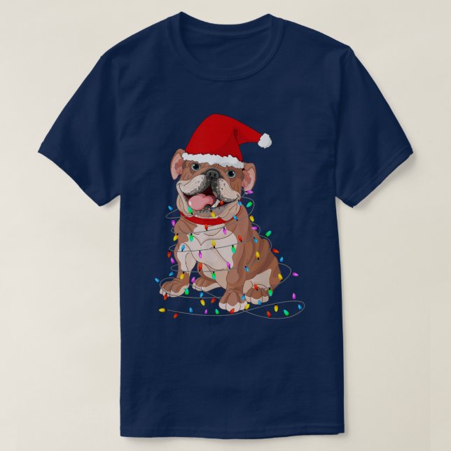 Camiseta Pug Christmas Tree Lights Papais noeis Dog Xmas Bo (Frente do Design)