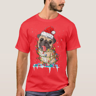 Camiseta Pug Christmas Tree Lights Papais noeis Dog Xmas Gi