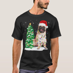 Camiseta Pug Christmas Tree Lights Papais noeis Dog Xmas Gi