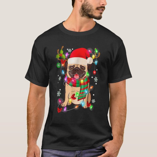 Camiseta Pug Christmas Tree Lights Santa Dog Xmas Boys Pugm (Frente)