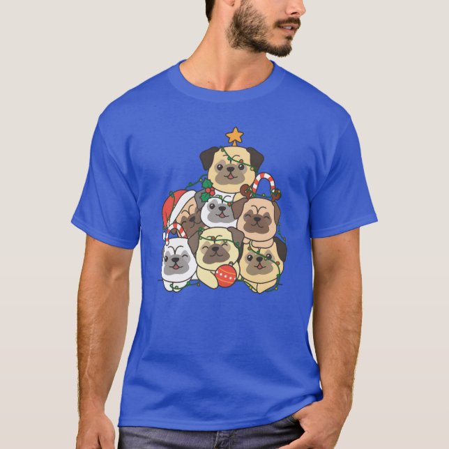 Camiseta Pug Christmasree Engraçado presente de Natal Anima (Frente)