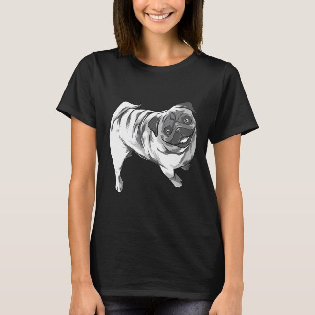 Camiseta Pug Clássico Preto e Branco 929 (Frente)