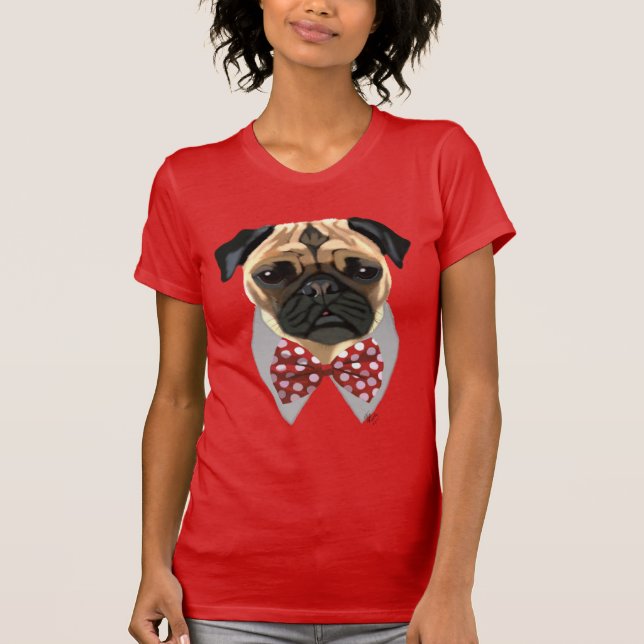 Camiseta Pug com Arco vermelho e branco (Frente)