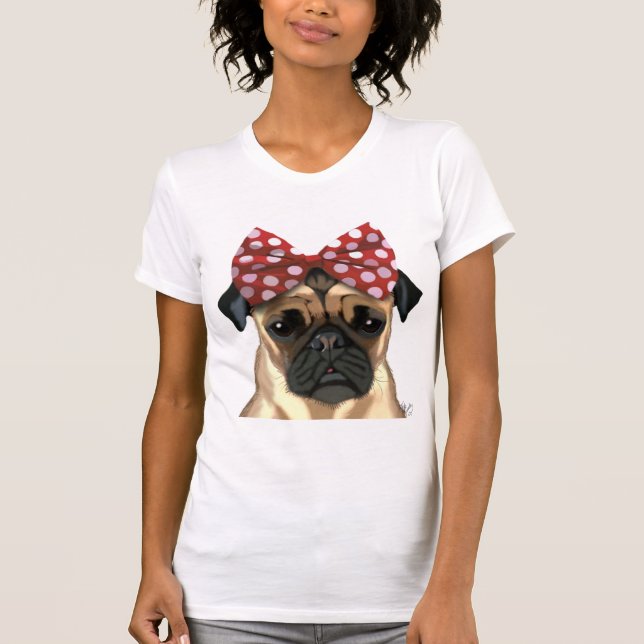 Camiseta Pug com Arco vermelho na cabeça (Frente)