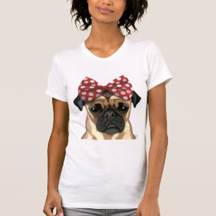 Camiseta Pug com Arco vermelho na cabeça