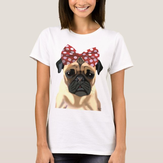 Camiseta Pug com Arco vermelho na cabeça 2 (Frente)