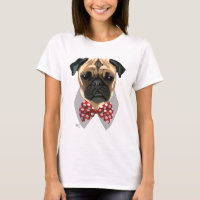 Pug com Arco vermelho picado