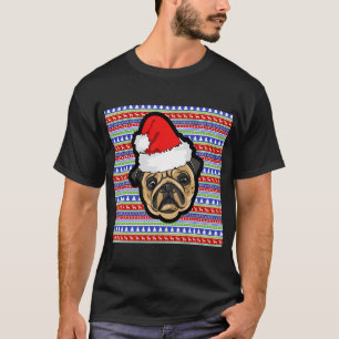 Camiseta Pug com chapéu fofo do Papai Noel