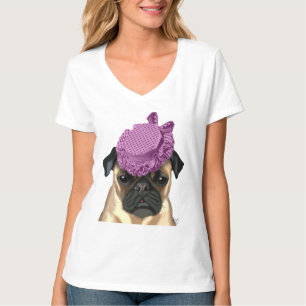 Camiseta Pug com chapéu roxo de safra