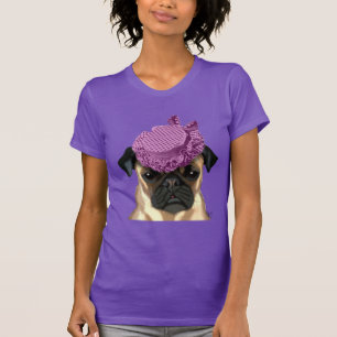 Camiseta Pug com chapéu roxo de safra