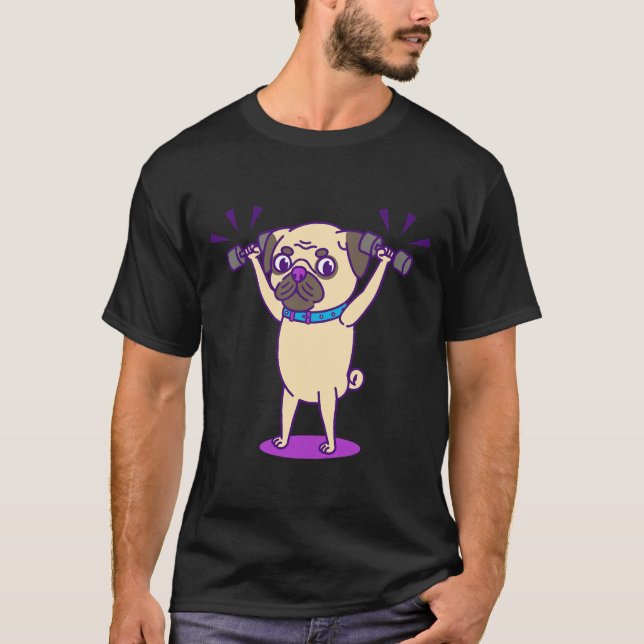 Camiseta Pug com halteres 222 (Frente)