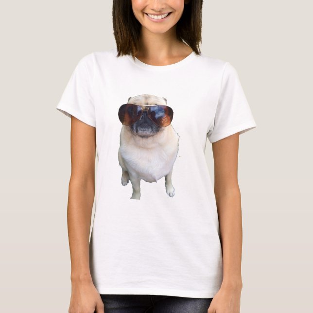 Camiseta Pug com óculos de sol (Frente)