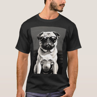 Camiseta Pug com óculos de sol (Preto e Branco)