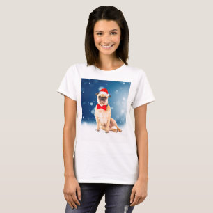 Camiseta Pug com Papai Noel de Natal