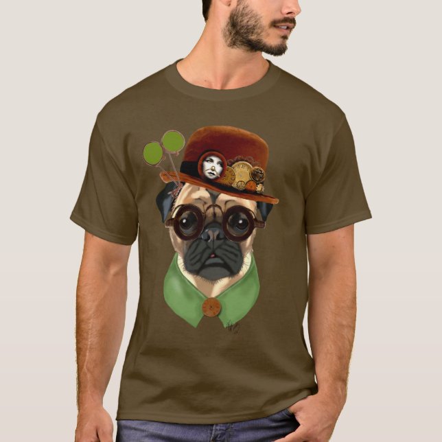 Camiseta Pug com Steampunk Bowler Hat (Frente)