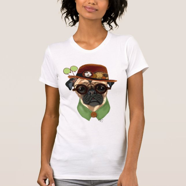 Camiseta Pug com Steampunk Bowler Hat (Frente)