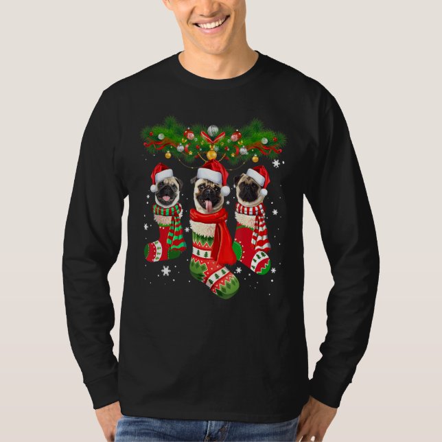 Camiseta Pug Cute Na Meias De Natal Papai Noel Natal Paj (Frente)
