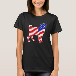 Camiseta Pug da Bandeira Americana Pai de Cachorro Mãe de C