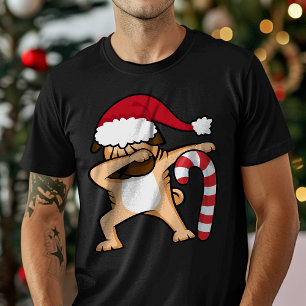 Camiseta Pug Dabando Chapéu de Natal Santa Cana de Açúcar
