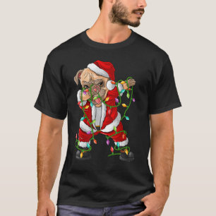 Camiseta Pug Dabbing Cachorro Luzes de Natal Pug Papai Noel