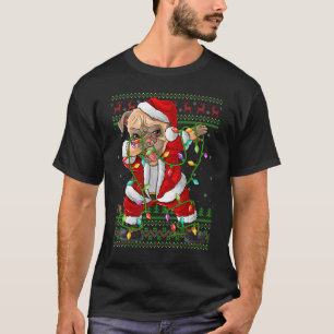 Camiseta Pug Dabbing Cães Luzes de Natal Pug Feio Papai Noe