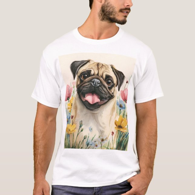 Camiseta Pug Dad T-Shirt – Watercolor (Frente)