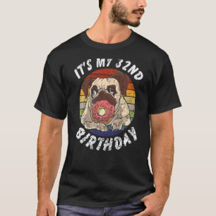 Camiseta Pug de 32 anos e Donut Vintage Distressed 32º
