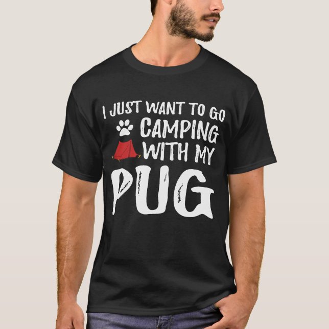 Camiseta Pug de Acampamento Para Mãe ou Pai de Cachorro Eng (Frente)