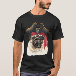 Camiseta Pug de Aquarela Chapéu de Pirata Pala 607