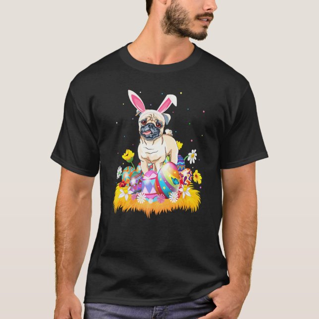 Camiseta Pug de cachorro de Páscoa engraçado Domingo de Pás (Frente)