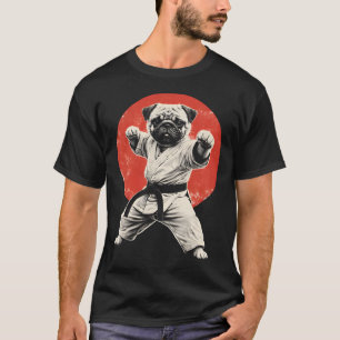 Camiseta Pug de Caratê Engraçado Cinto Preto Artes Marciais