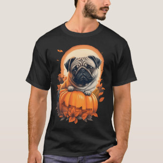 Camiseta Pug de Halloween em Abóbora