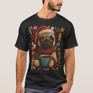 Camiseta Pug de Natal Aconchegante Cachorro de Férias com C