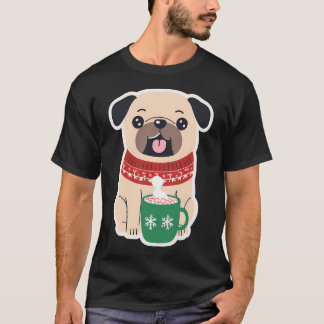 Camiseta Pug de Natal Aconchegante com Cacau Quente