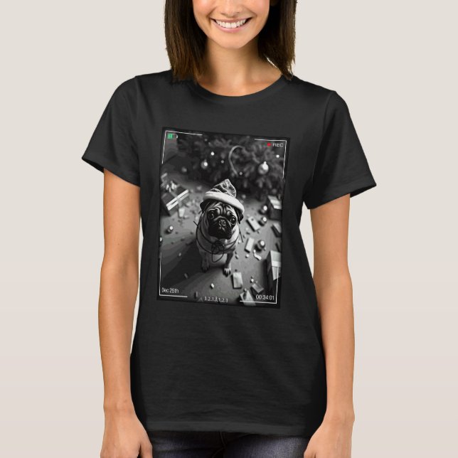 Camiseta Pug de Natal Capturado pela Câmera (Frente)