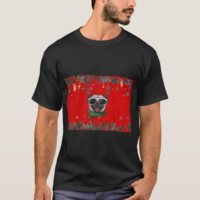 Camiseta Pug de Natal, Padrão Grunge (Frente)