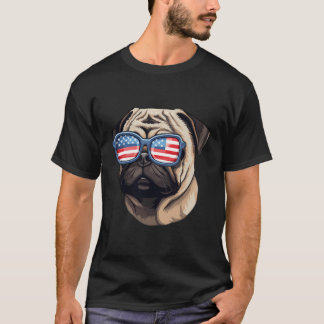 Camiseta Pug de Óculos Americanos