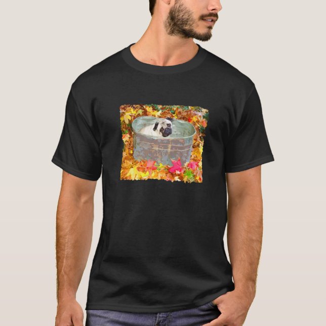 Camiseta Pug de Outono Folhas de Outono (Frente)