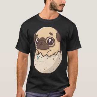 Camiseta pug de Páscoa eclodindo de um ovo, cachorrinho kaw