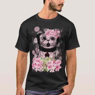 Camiseta Pug de primavera, pug de primavera com flores rosa