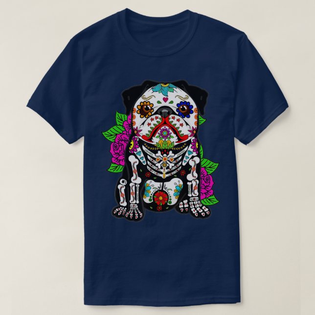 Camiseta Pug dia de los muertos, dia dos falecidos (Frente do Design)