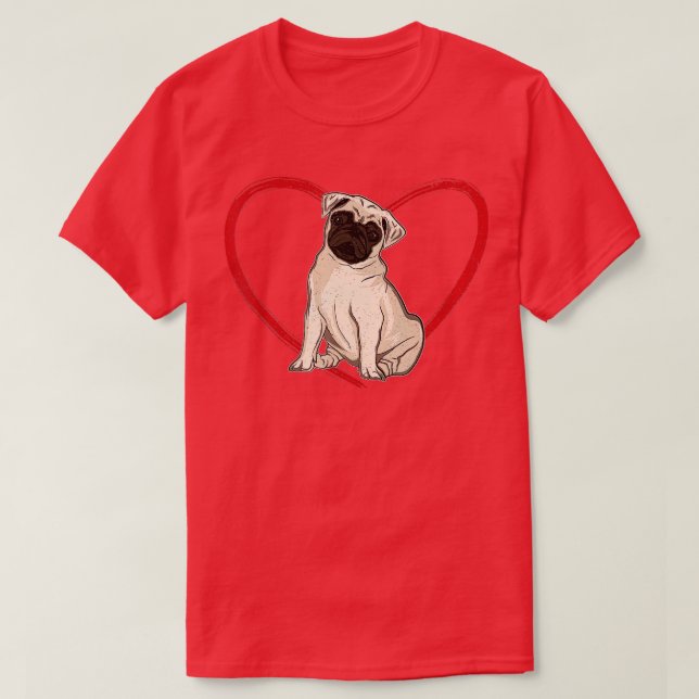 Camiseta Pug Dia de os namorados Pug Animal (Frente do Design)