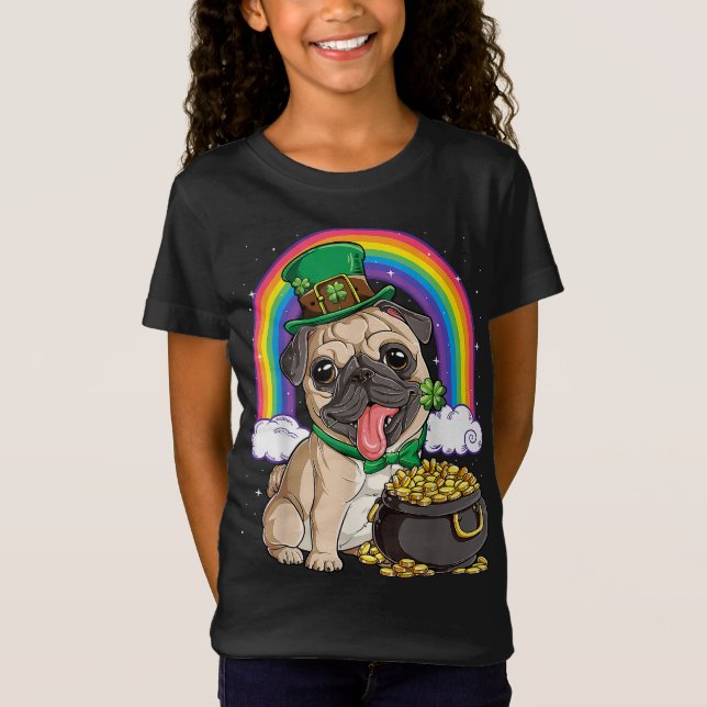 Camiseta Pug Dia de São Patrício Boys Kids Men Leprechaun D (Frente)