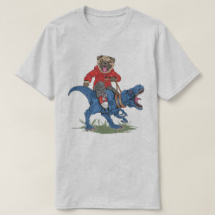 Camiseta Pug Dirigindo Um Dinossauro