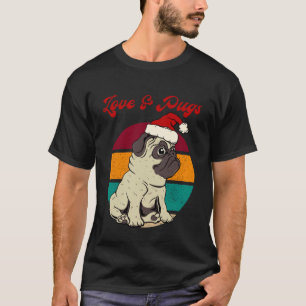 Camiseta Pug Divertido com Chapéu de Papai Noel Amor e Pugs