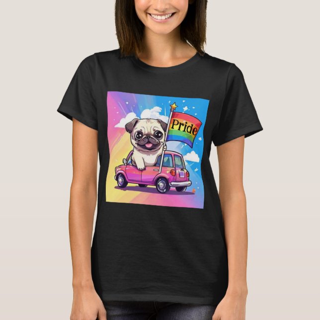 Camiseta Pug do Orgulho Arco-Íris LGBTQ (Frente)
