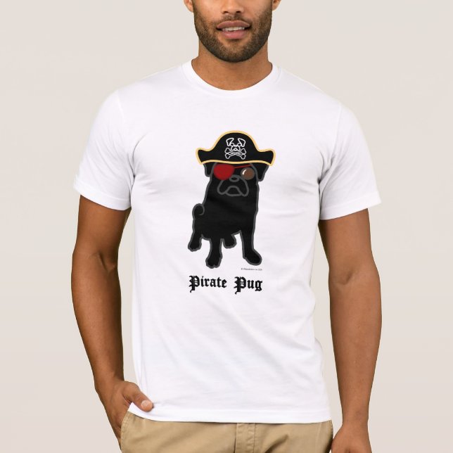 Camiseta Pug do pirata - preto (Frente)