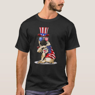Camiseta Pug Dog 4 De Julho Usa Bandeiras Óculos Patriótico